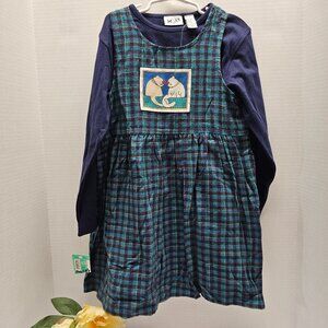 New Nordstrom Blue Girls Shirt Jumper Dress Plaid Flannel Mulberri Bush M 6 7 8